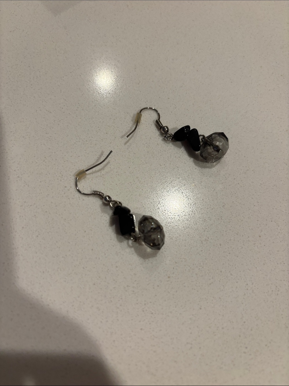 Black and Clear Faceted Bead Drop Earrings